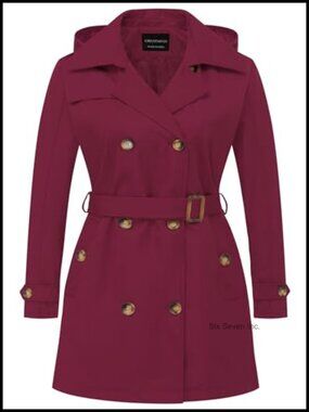 Plus Size Trench Coat Double Breasted Belted Hooded